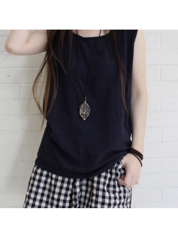 Cotton Sleeveless Solid Color Loose Tank Tops