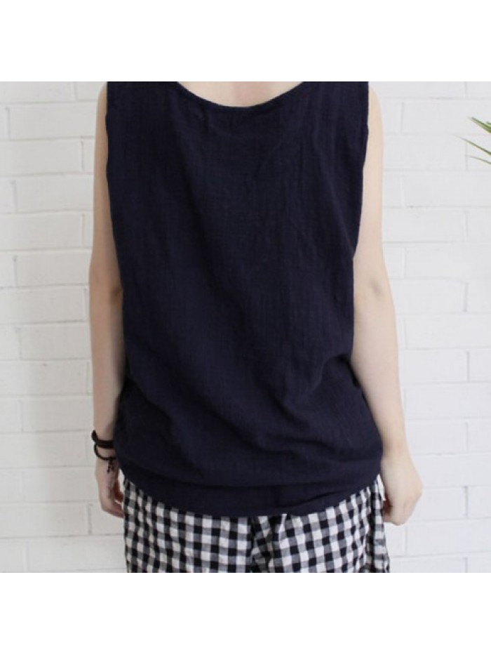 Cotton Sleeveless Solid Color Loose Tank Tops