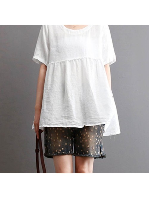 Red/Blue/White Vintage Short Sleeve Casual Loose B...