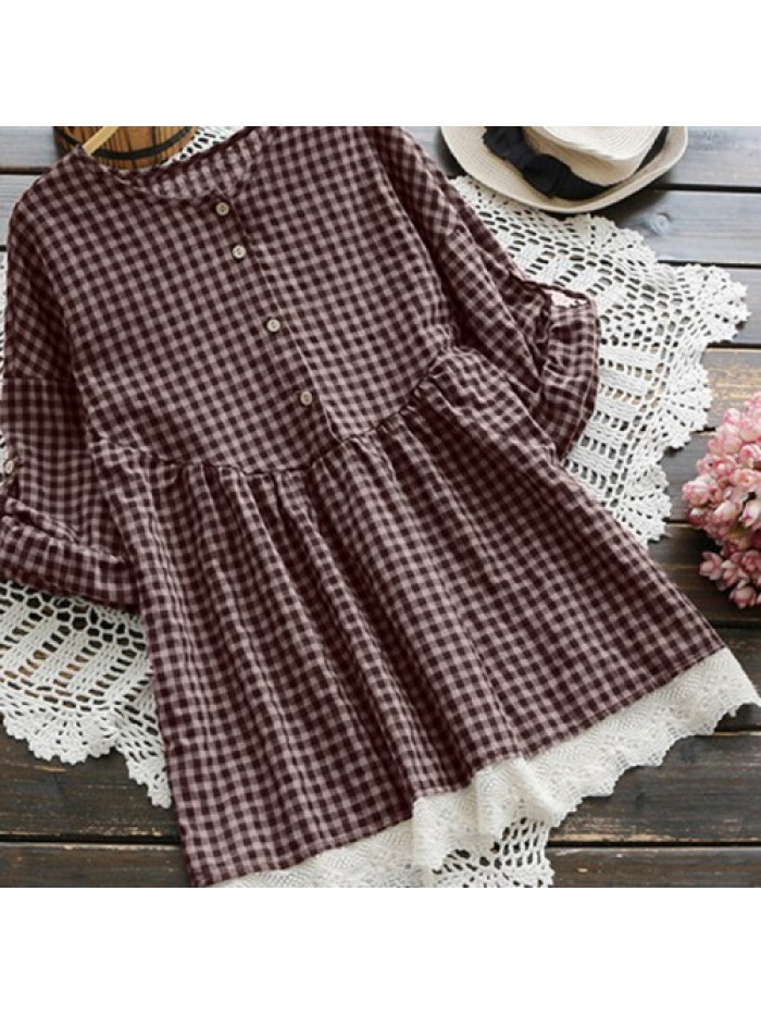 Burgundy/Navy Vintage Lace plaid Blouse