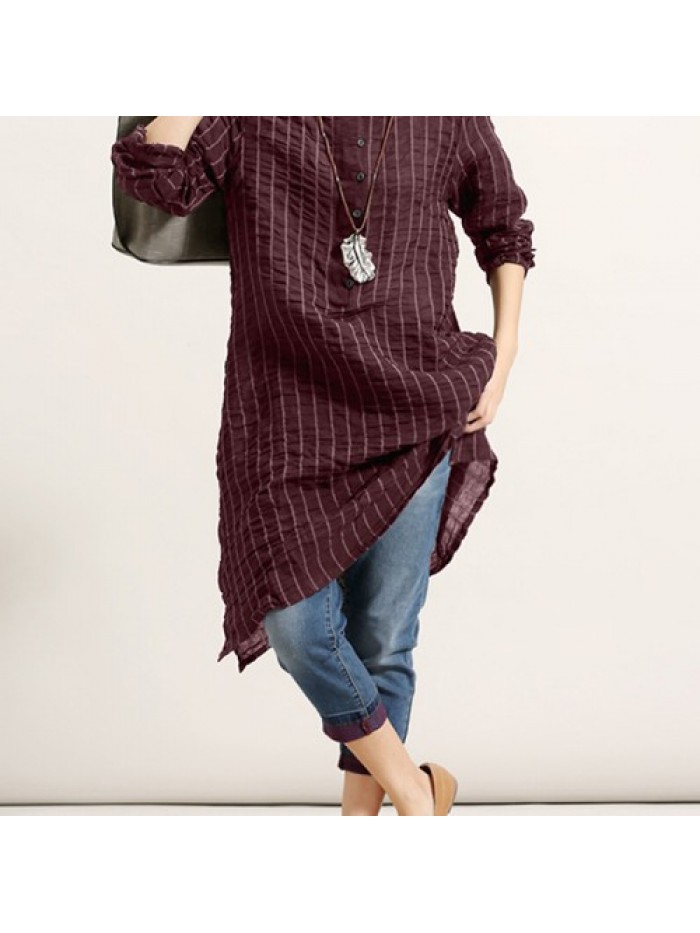 Simple Striped Irregular Hem Long Tops