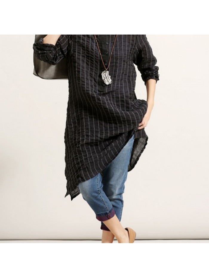 Simple Striped Irregular Hem Long Tops