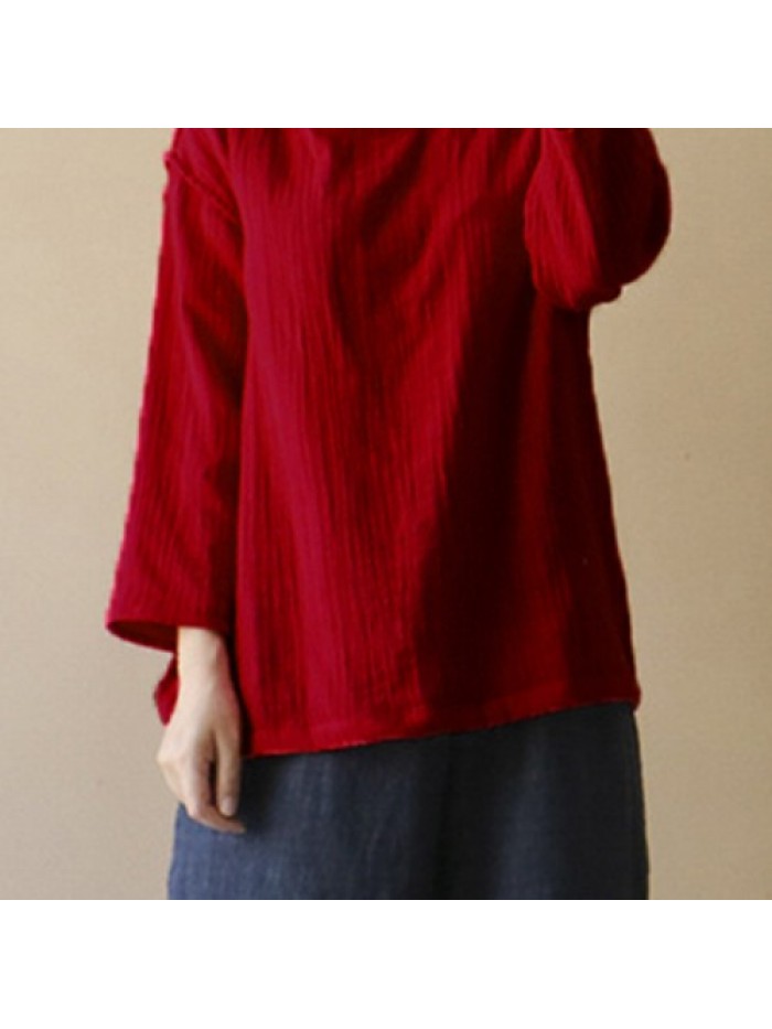 Simple Vintage Solid Color Long Sleeve Casual Loose Blouse