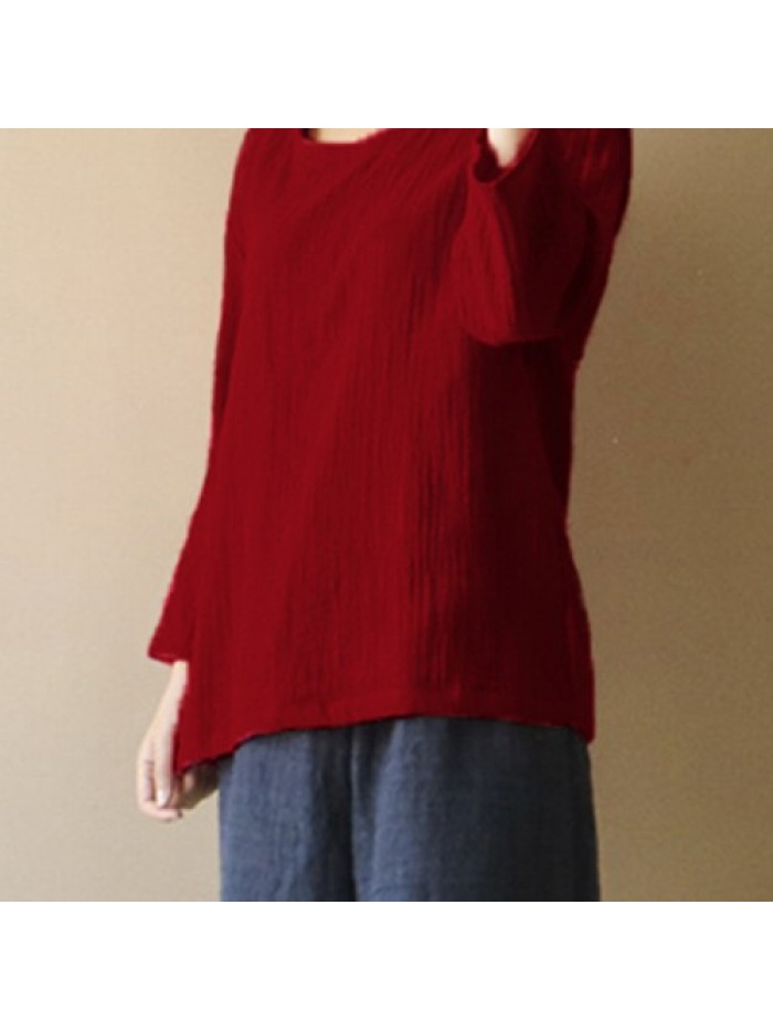 Simple Vintage Solid Color Long Sleeve Casual Loose Blouse