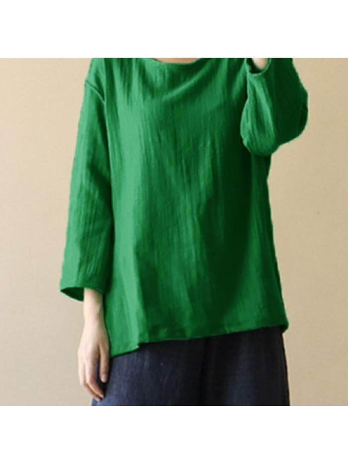 Simple Vintage Solid Color Long Sleeve Casual Loose Blouse