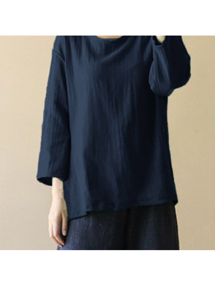 Simple Vintage Solid Color Long Sleeve Casual Loose Blouse