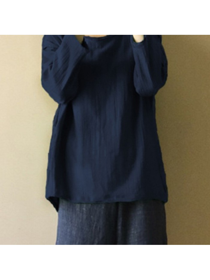 Simple Vintage Solid Color Long Sleeve Casual Loose Blouse