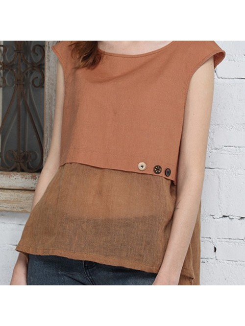 Sleeveless Patchwork Solid Color Tops