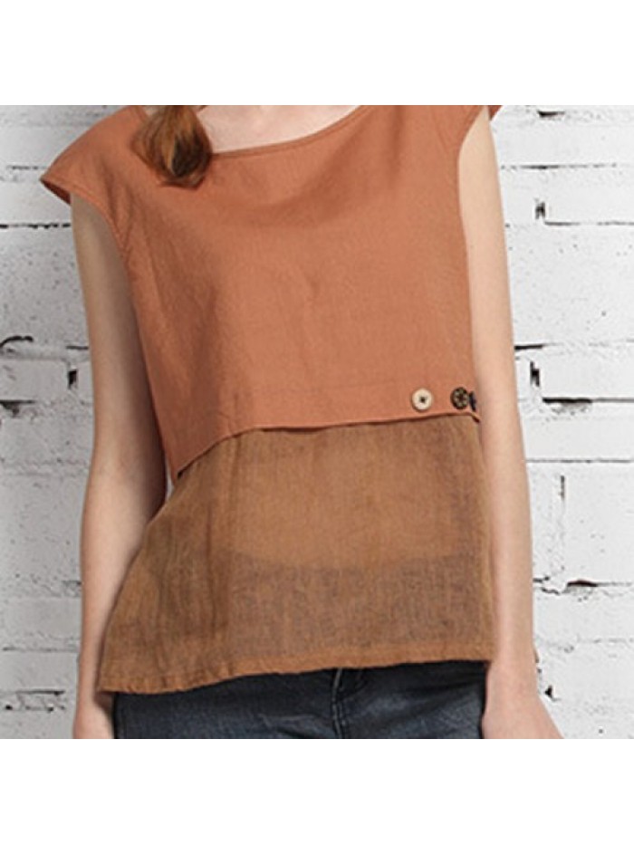 Sleeveless Patchwork Solid Color Tops