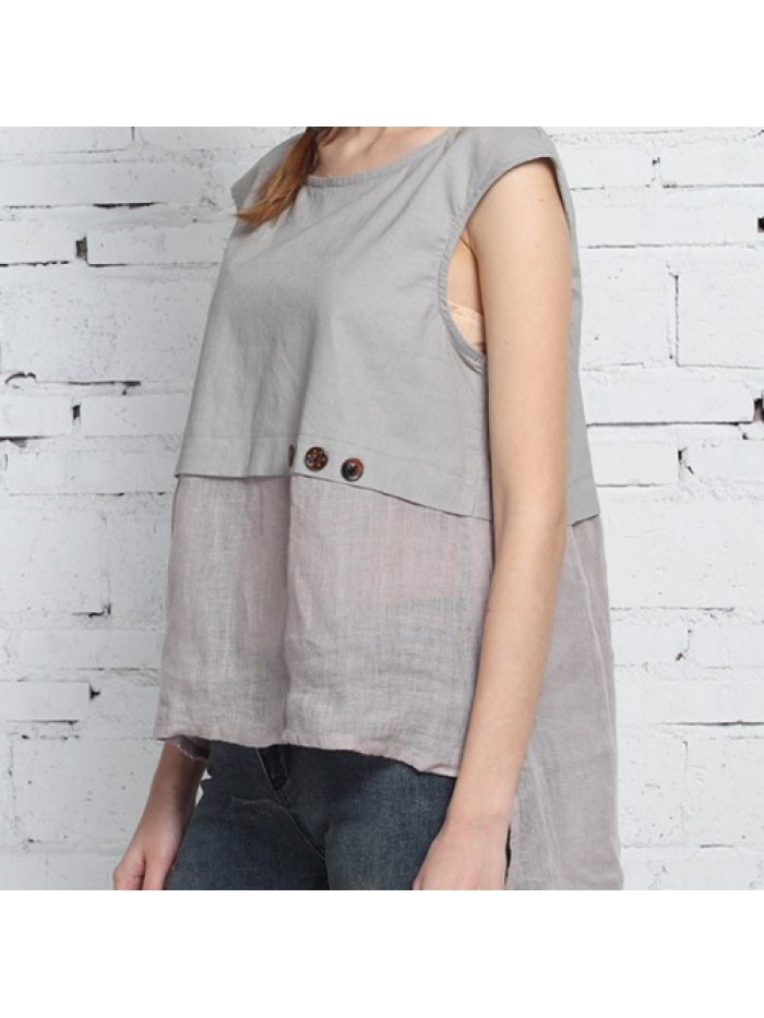 Sleeveless Patchwork Solid Color Tops