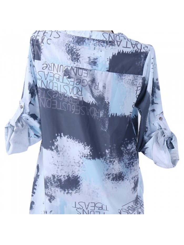 Casual Print V Neck Long Sleeve Tops