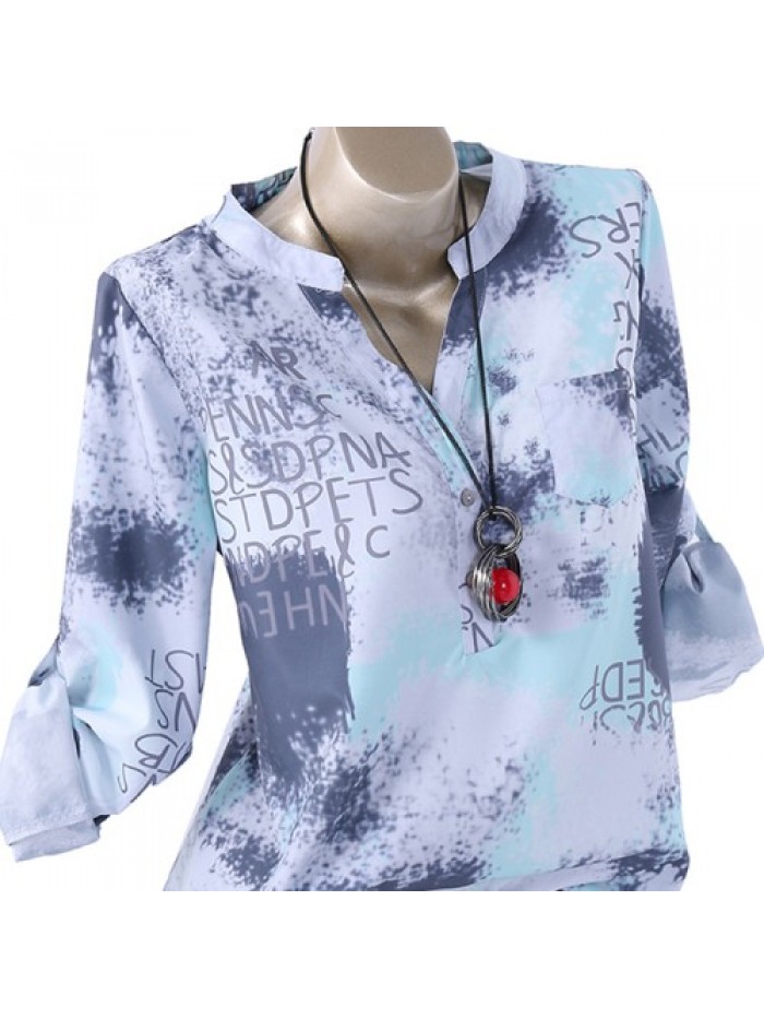 Casual Print V Neck Long Sleeve Tops