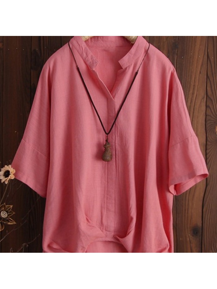 Solid Color Loose Casual Pleated Sleeve Blouse