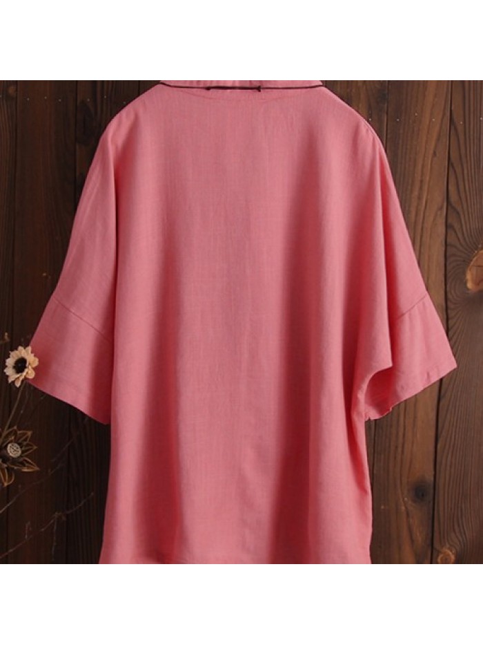 Solid Color Loose Casual Pleated Sleeve Blouse