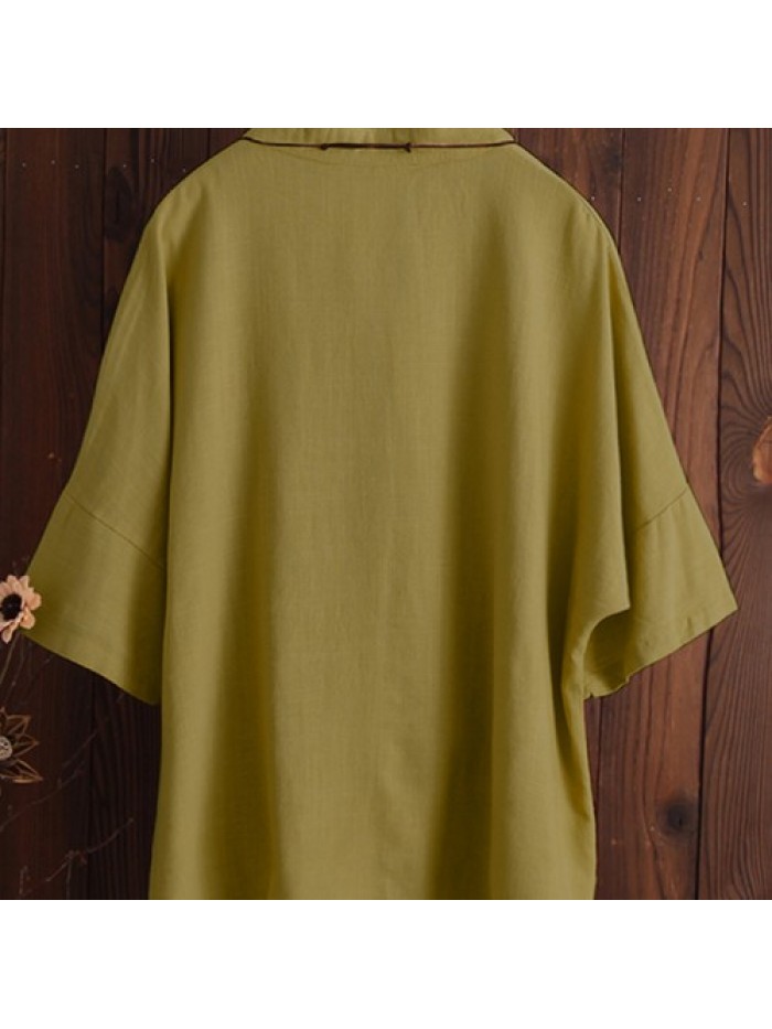 Solid Color Loose Casual Pleated Sleeve Blouse