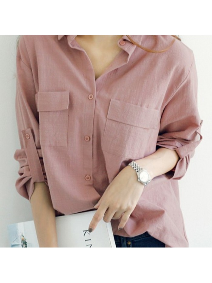 Casual Lapel Fold Sleeve Loose Blouse