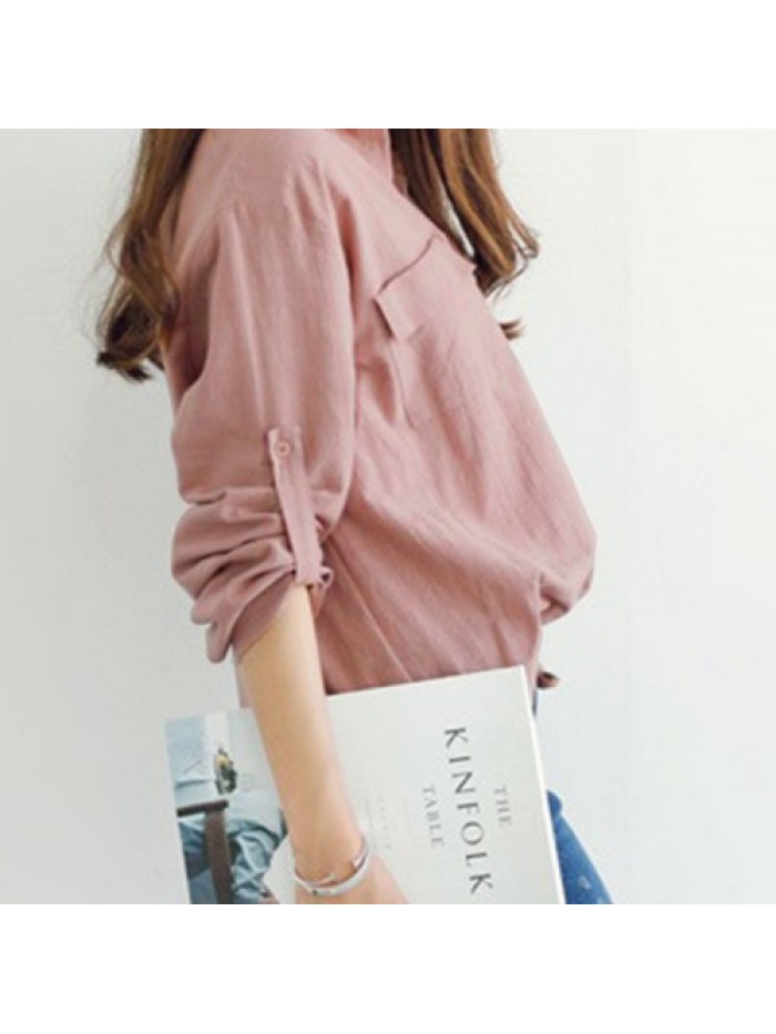 Casual Lapel Fold Sleeve Loose Blouse