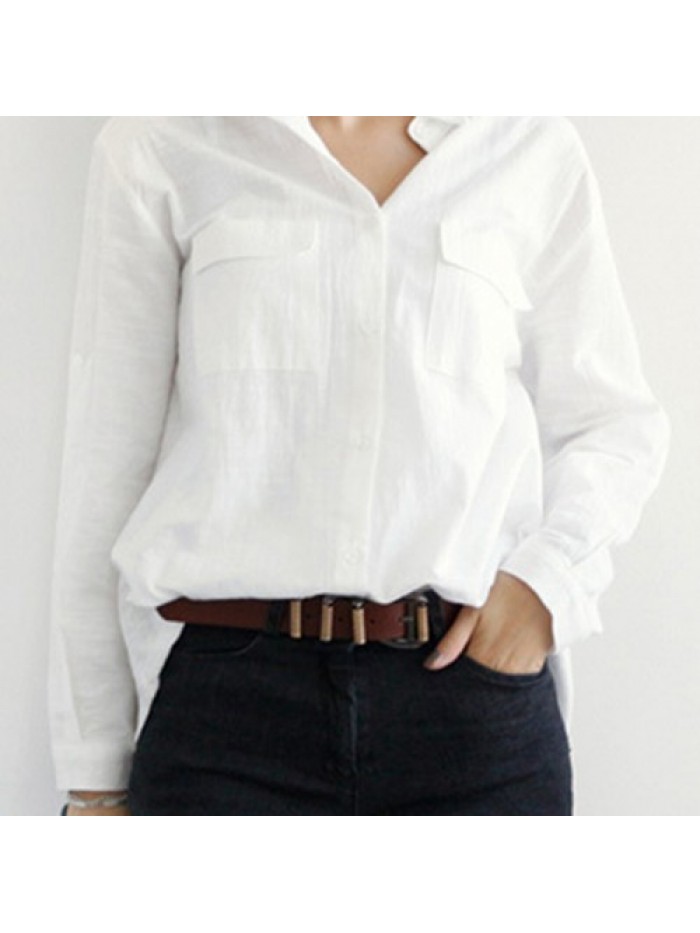 Casual Lapel Fold Sleeve Loose Blouse