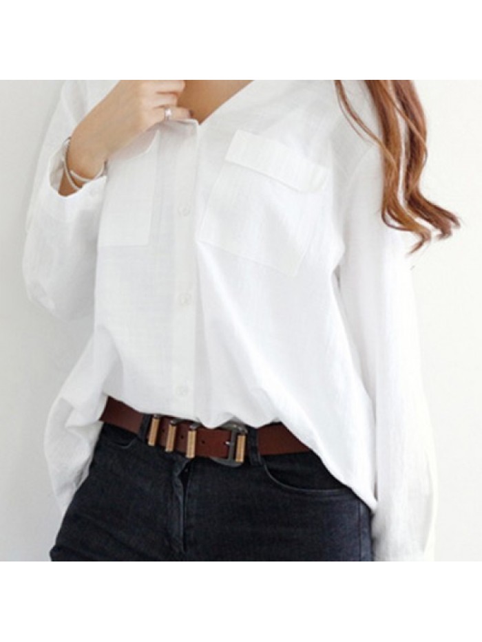 Casual Lapel Fold Sleeve Loose Blouse