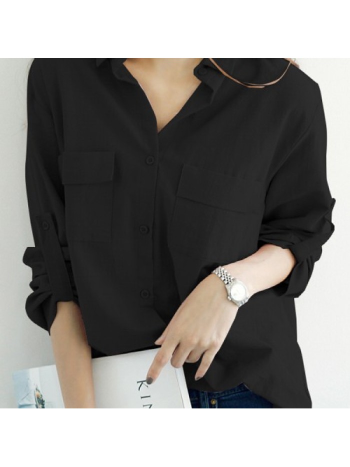 Casual Lapel Fold Sleeve Loose Blouse