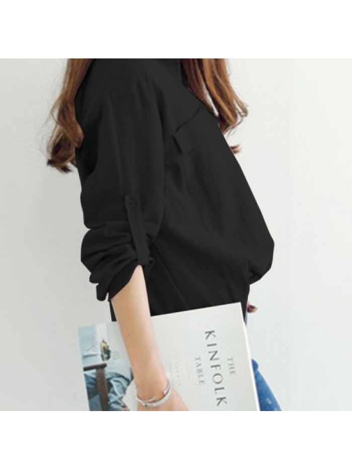 Casual Lapel Fold Sleeve Loose Blouse