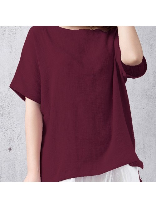 Simple Round neck Short Sleeve Baggy Blouse