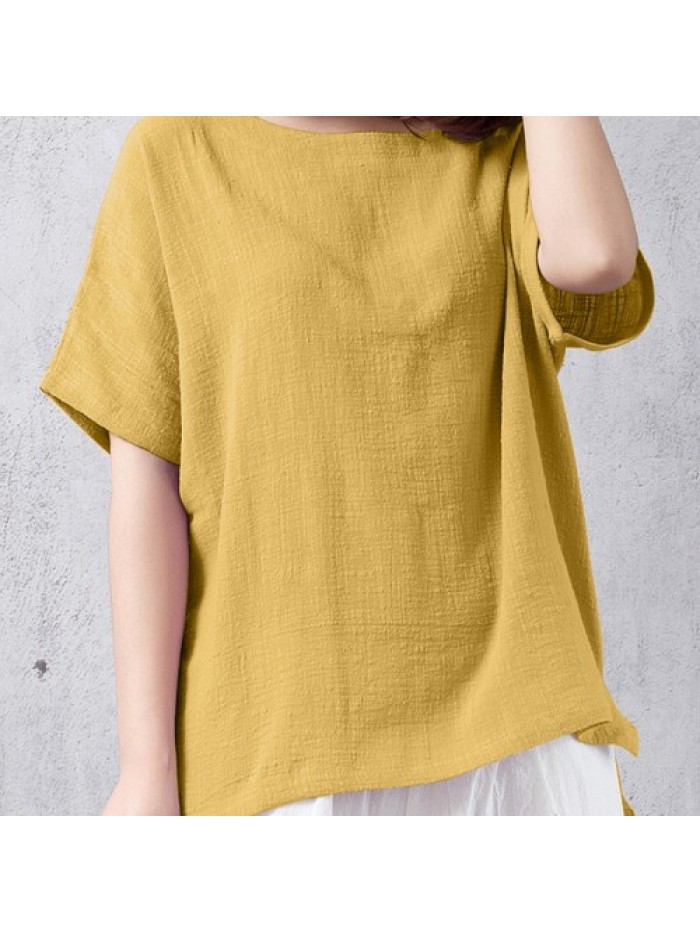 Simple Round neck Short Sleeve Baggy Blouse