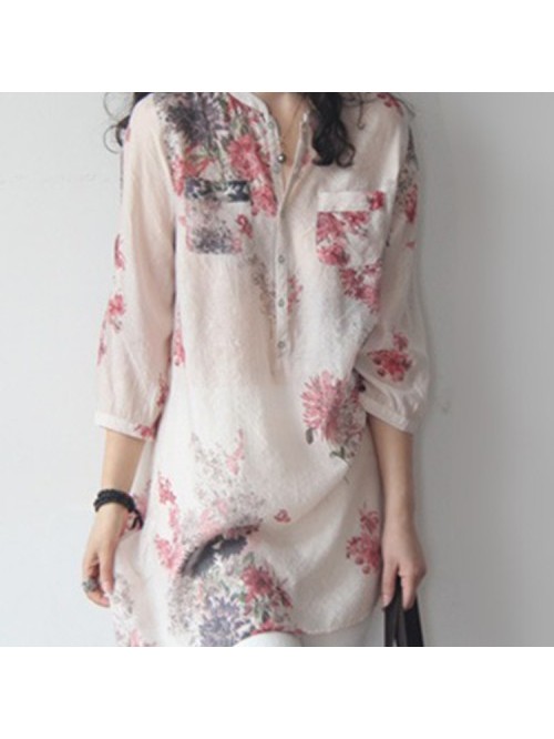 Casual White Floral Printed Loose Shirts 