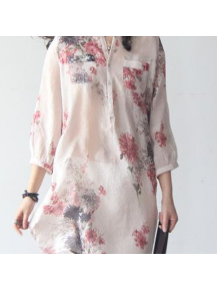 Casual White Floral Printed Loose Shirts 