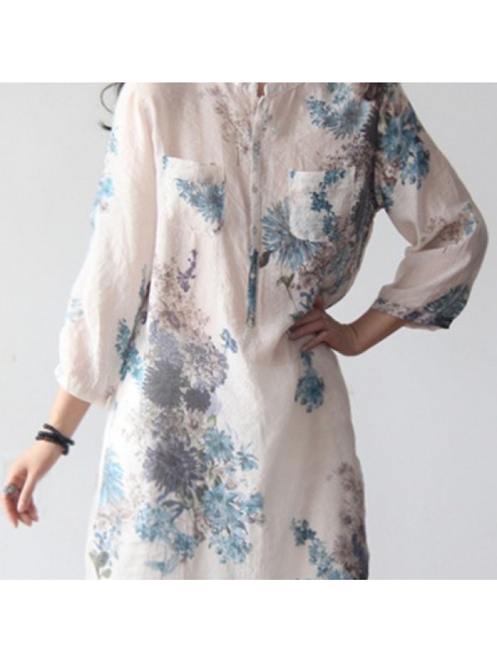 Casual White Floral Printed Loose Shirts 