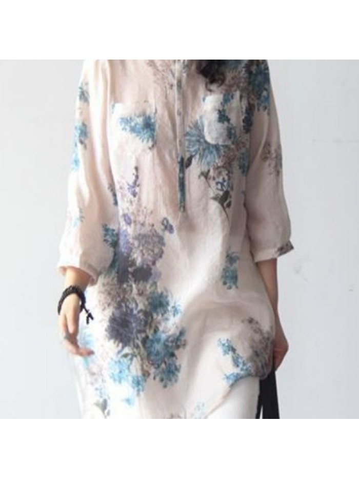 Casual White Floral Printed Loose Shirts 