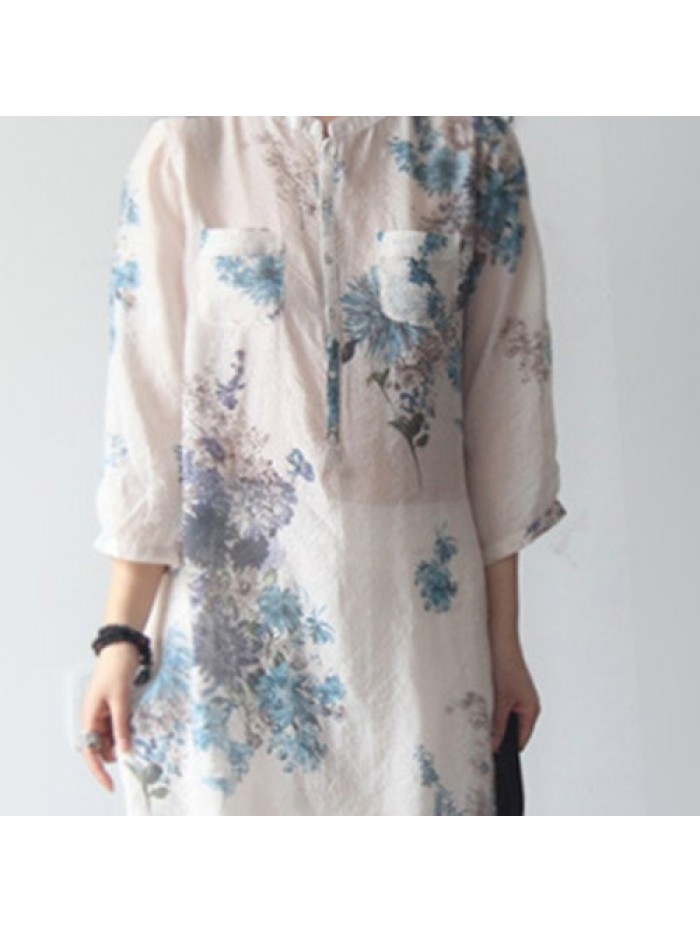 Casual White Floral Printed Loose Shirts 