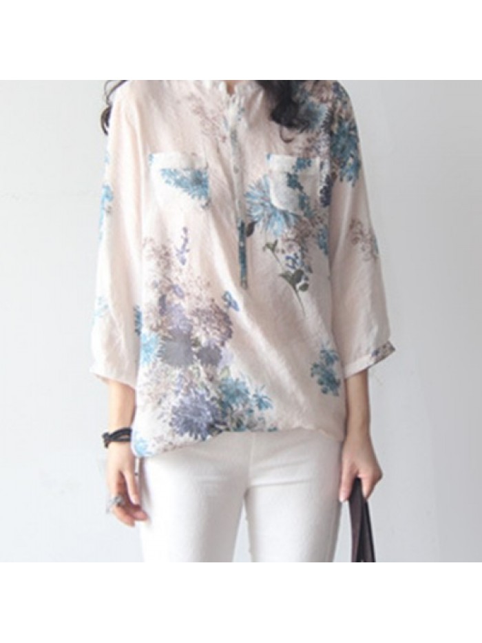 Casual White Floral Printed Loose Shirts 