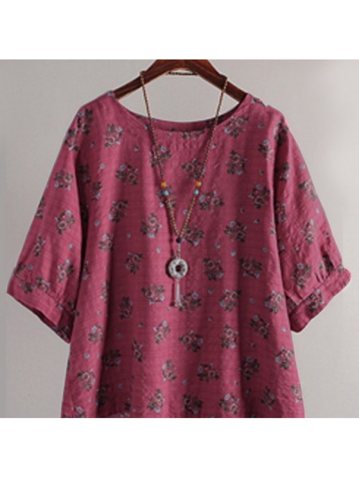 Cotton Casual Loose Floral Print Blouse