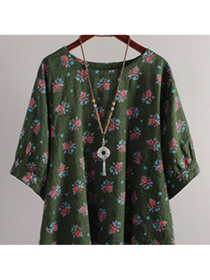 Cotton Casual Loose Floral Print Blouse