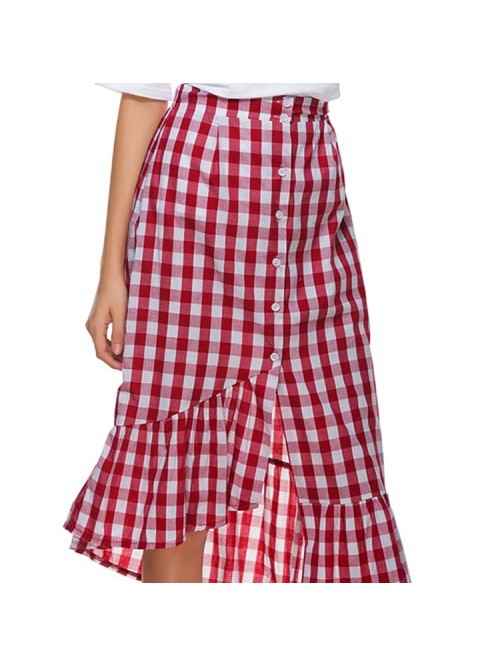 Black/Red High Waisted plaid asymmetric Fishtail S...