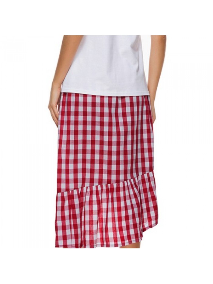 Black/Red High Waisted plaid asymmetric Fishtail Skirts