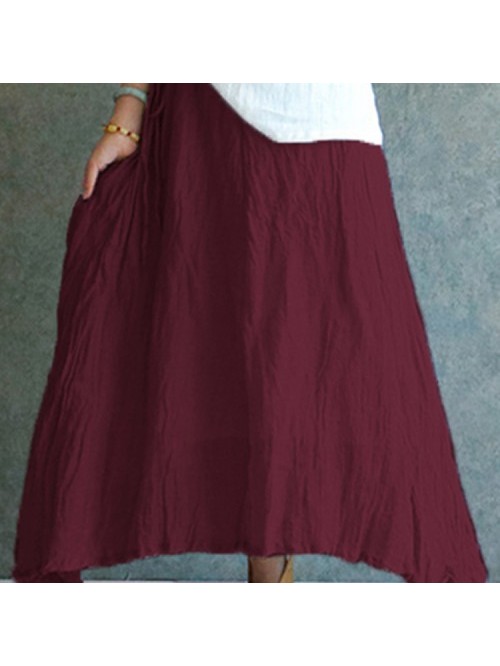 Solid Color Vintage Pleated Long Skirts