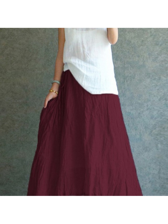 Solid Color Vintage Pleated Long Skirts