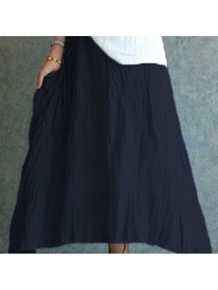 Solid Color Vintage Pleated Long Skirts