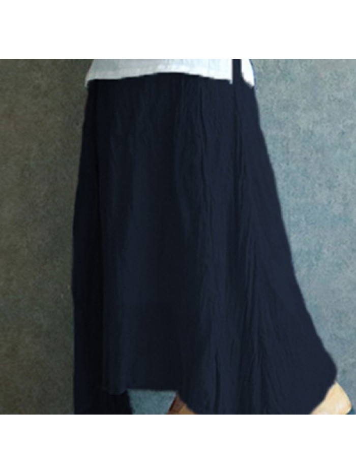 Solid Color Vintage Pleated Long Skirts