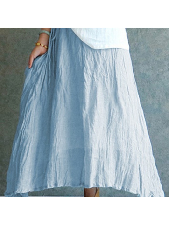 Solid Color Vintage Pleated Long Skirts