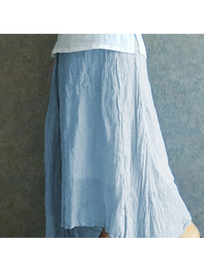 Solid Color Vintage Pleated Long Skirts