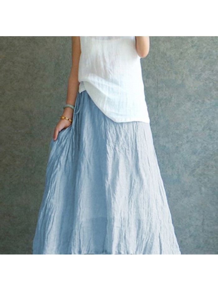 Solid Color Vintage Pleated Long Skirts