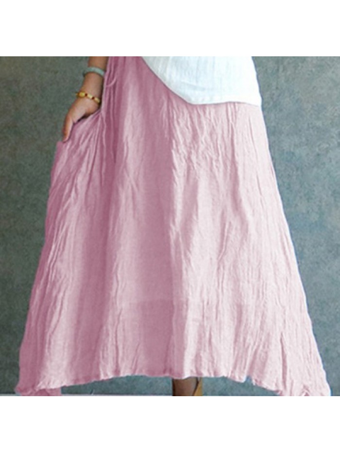 Solid Color Vintage Pleated Long Skirts