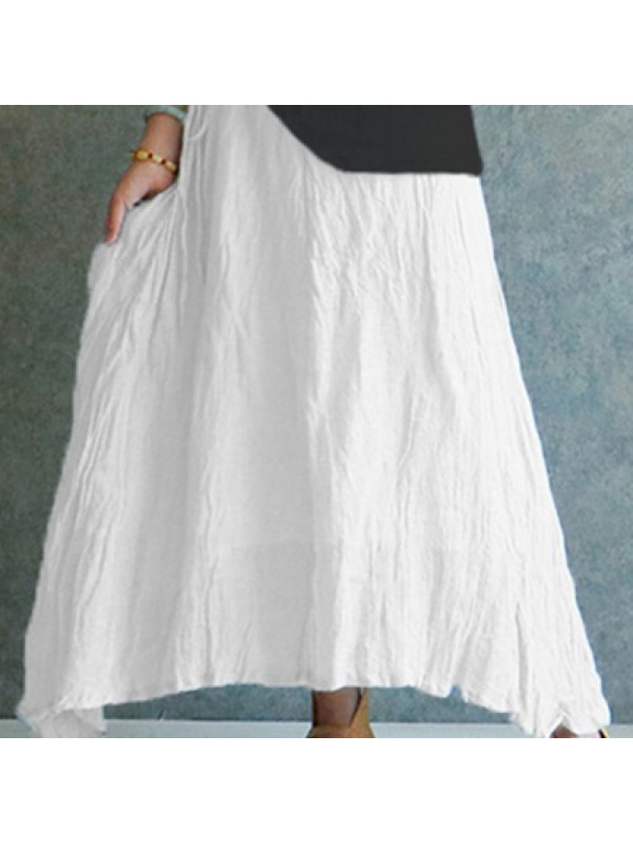 Solid Color Vintage Pleated Long Skirts