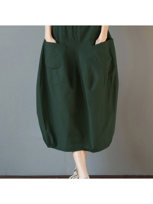 Solid Color Loose Elastic High Waist Cotton Skirts