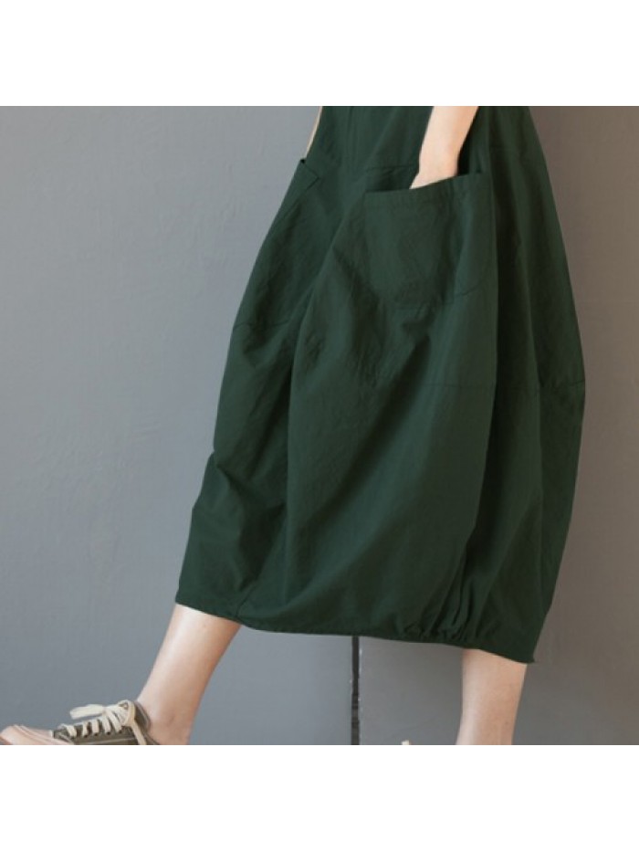 Solid Color Loose Elastic High Waist Cotton Skirts