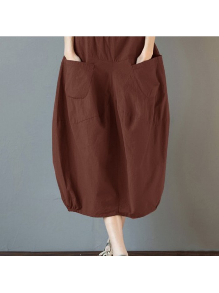 Solid Color Loose Elastic High Waist Cotton Skirts