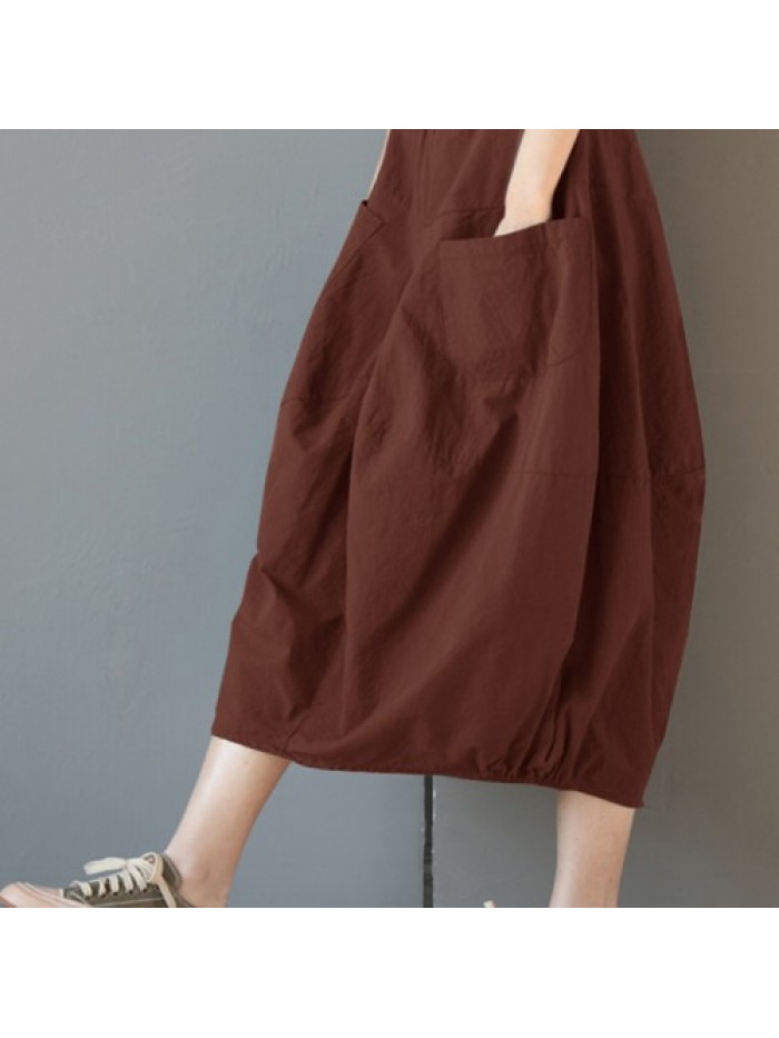 Solid Color Loose Elastic High Waist Cotton Skirts